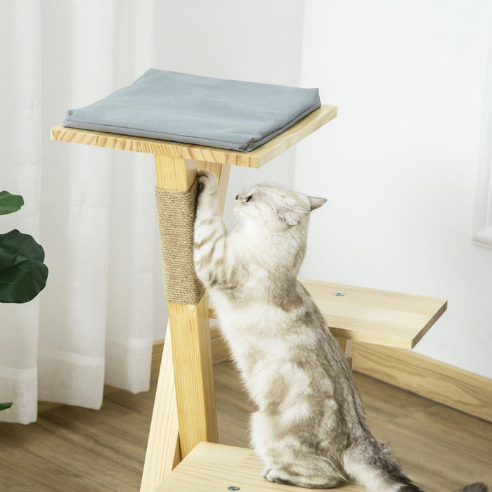 Pawhut 31\" Cat Tree Kitty Activity Center Pinewood Cat Climbing Toy Indoor Outdoor Pet Furniture Wit