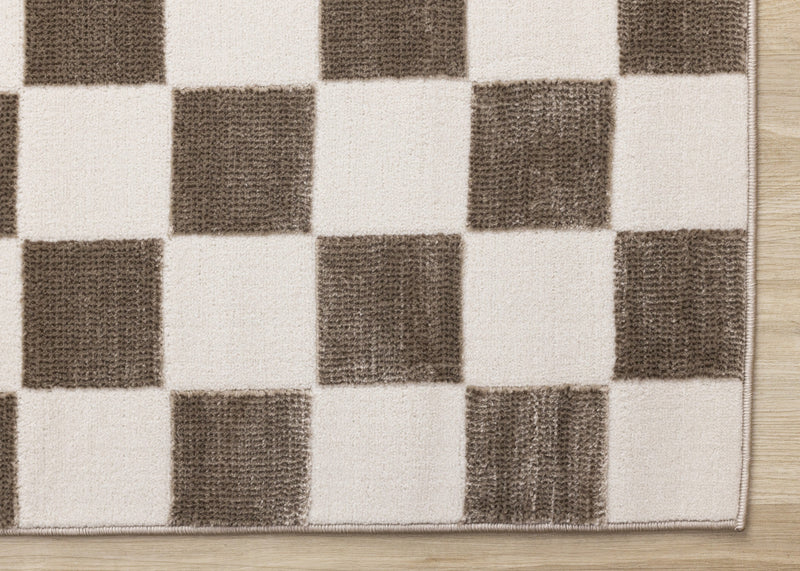 Leopold Checkered Brown White Geometric Area Rug - 5'3\" x 7'7\"