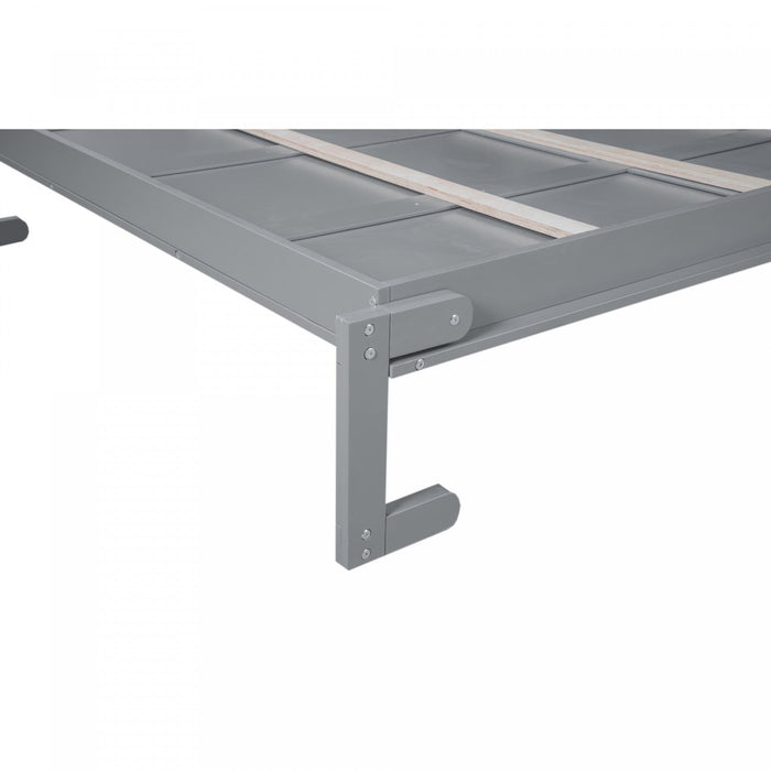 Glenn Engineered Wood Murphy Bed With Shelves And Led Lighting, Queen Size - Grey 