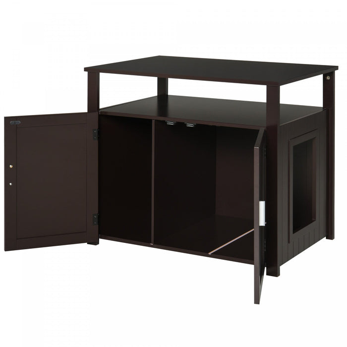 Pawhut Litter Box Enclosure Cat Washroom Kitten House Furniture Nightstand End Table Hideaway Cabine
