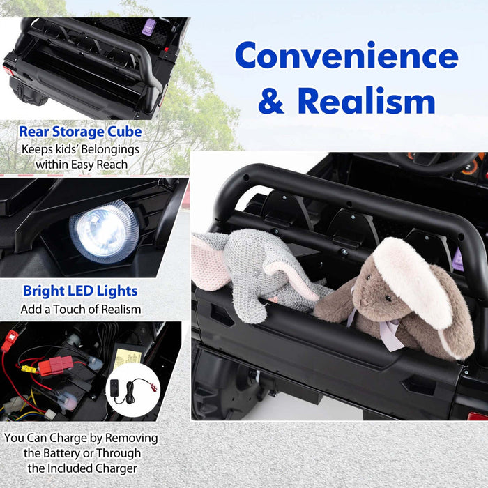 Costway 12v Kids Ride On Truck With Remote Control Slow Start Safety Belt Rear Storage Black