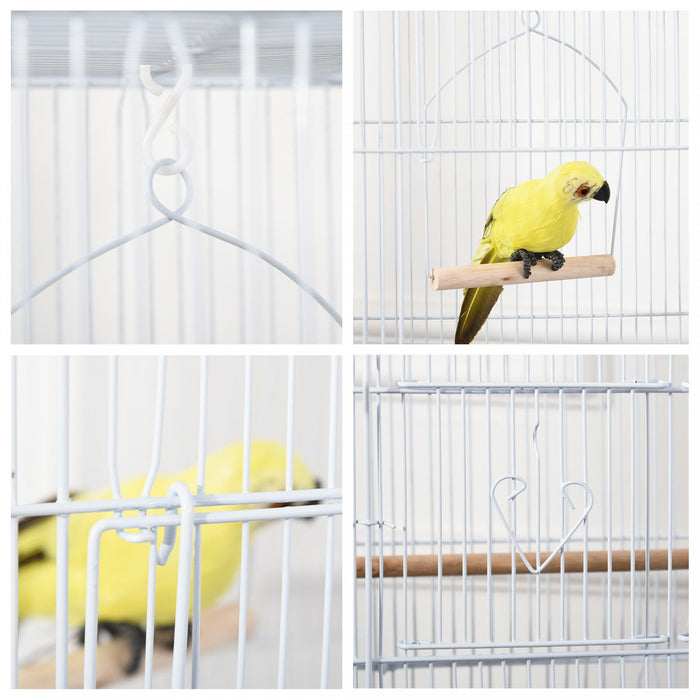 Pawhut 36\" Bird Cage For Finches, Canaries Budgies, Parrot Cage With Accessories Handle, White