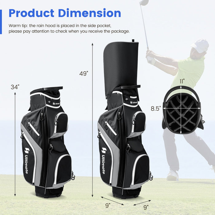 Costway Lightweight Golf Cart Bag With 14 Way Top Dividers 9 Pockets Rain Hood Cooler Bag