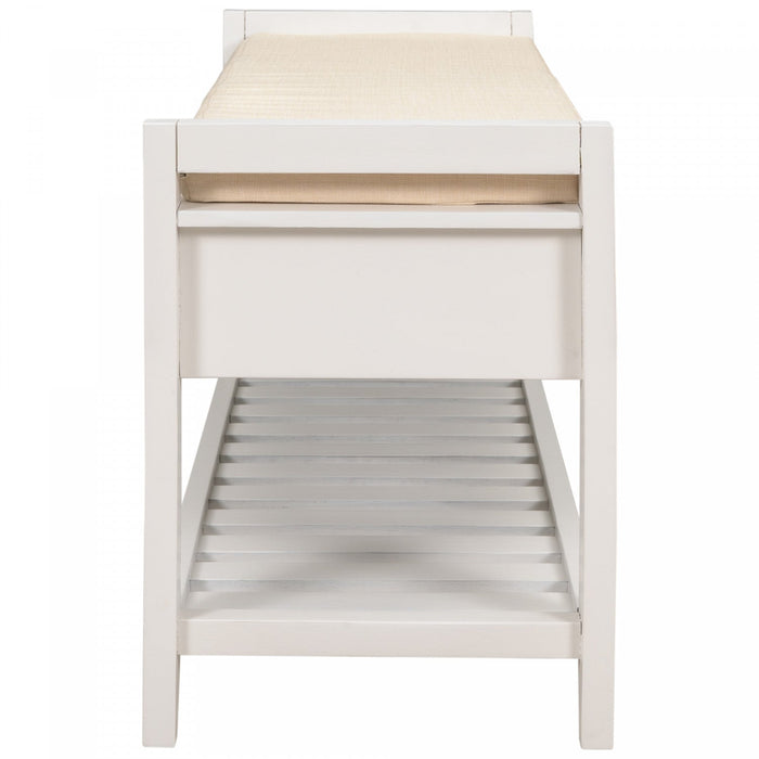 Stephanie Pine Wood Shoe Rack Bench With Cushioned Seat With Storage Drawers - White 