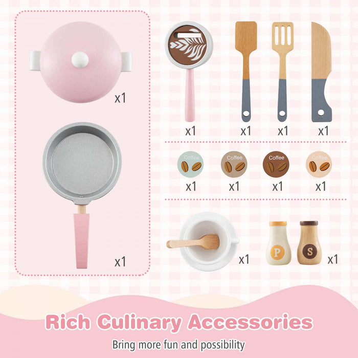 Costway Wooden Kids Kitchen Playset Pretend Play Kitchen With Coffee Maker & Microwave