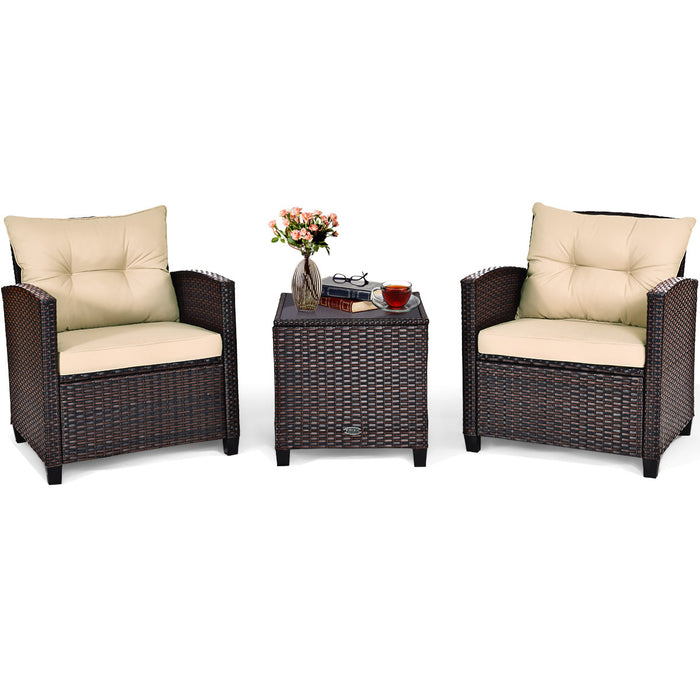 Costway 3pcs Patio Rattan Furniture Set Cushioned Conversation Set Sofa Coffee Table