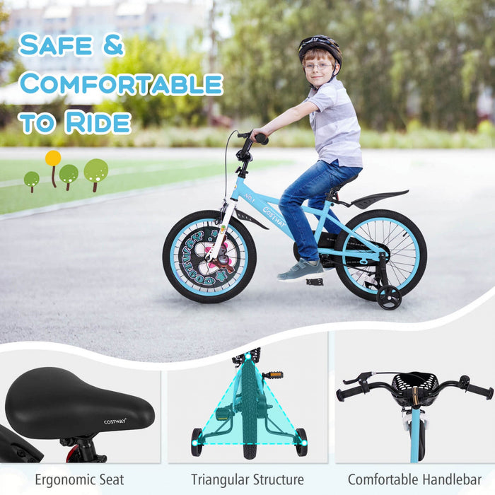 Costway 18" Kid's Bike For 4-8 With Height-adjustable Handlebar & Saddle Handbrake Blue