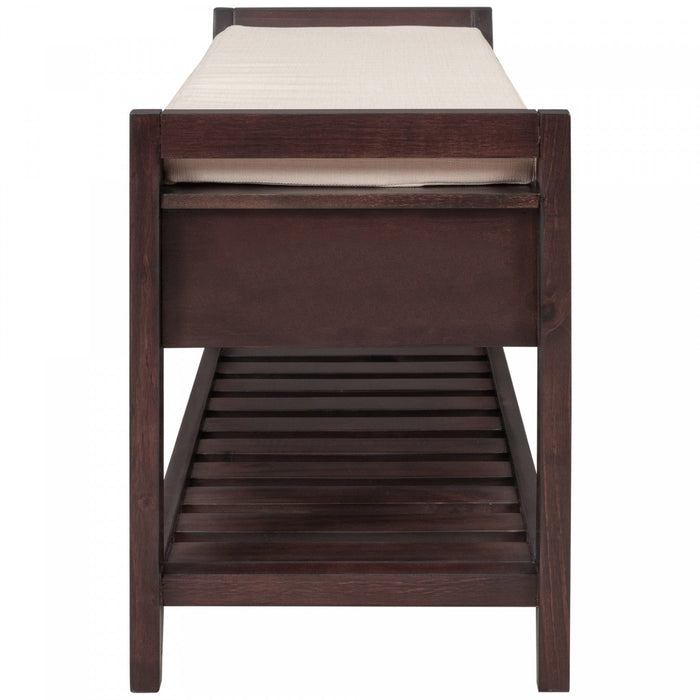Stephanie Pine Wood Shoe Rack Bench With Cushioned Seat With Storage Drawers - Espresso 