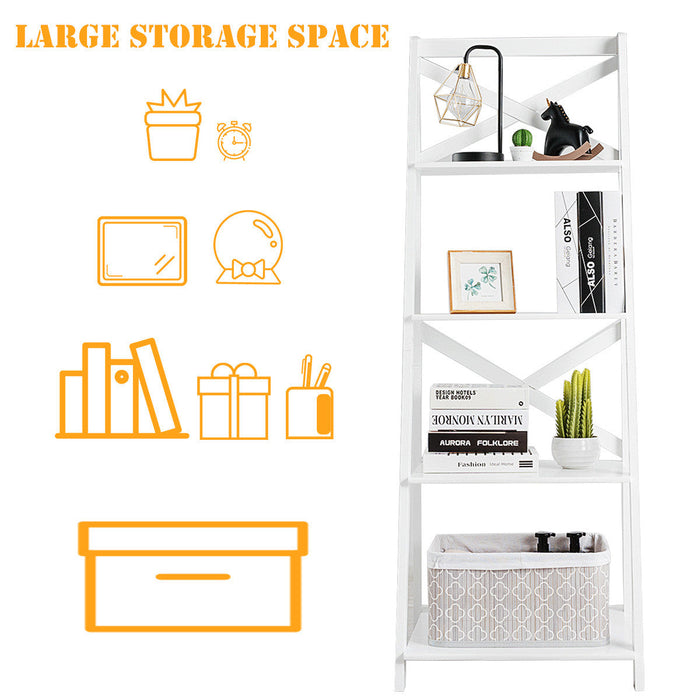 Costway Set Of 2 Ladder Shelf 4-tier Bookshelf Bookcase Storage Display Plant Leaning
