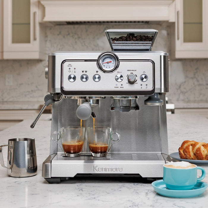 Kenmore Espresso Machine Stainless Steel Manual Tamp Coffee Maker - KKCMEMT