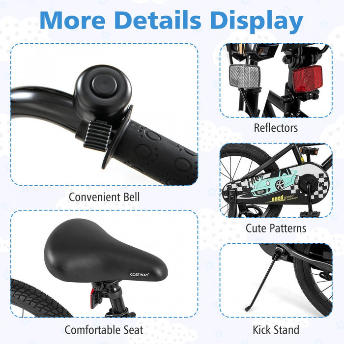 Costway 18" Kids Training Bike With Removable Training Wheels Pneumatic Tires Black