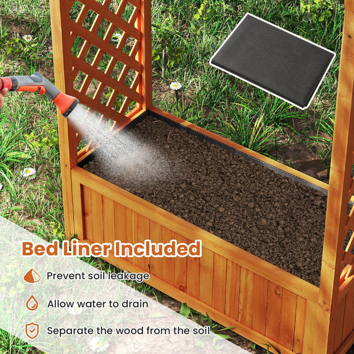 Costway 1 Pcs Raised Garden Bed Wooden Elevated Planter Box With Lattice Trellis & Ached Roof