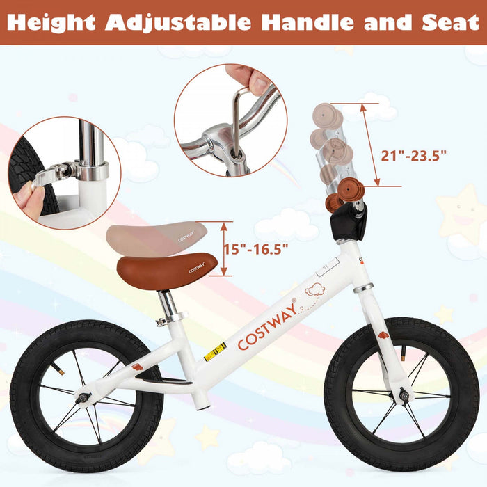 Costway 12 Inch Toddler Balance Bike No Pedal Training Bicycle With Inflatable Rubber Tires White