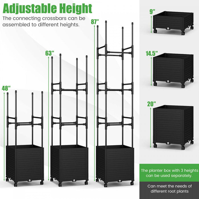 Costway 1 Pcs Raised Garden Bed With Trellis And Wheels Self-watering Planter Box With 3 Heights