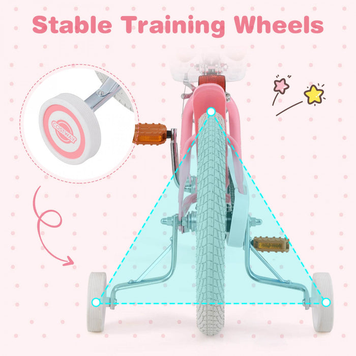 Costway 16" Kids Bike Toddler Adjustable Bicycle With Training Wheel For 4-7 Years Old Girl Pink