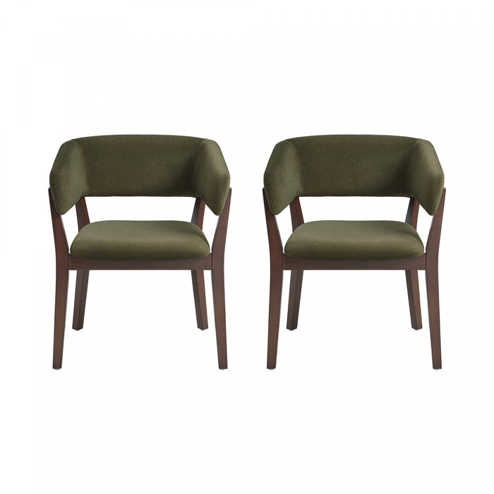 Blake Modern Faux Mohair Wood Armchair in Green - Set of 2 Dining Chair 