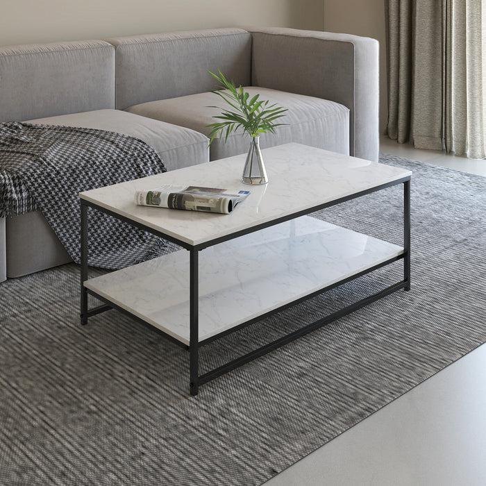 Nimbus Rectangular Coffee Table With Dual Marble Surfaces 