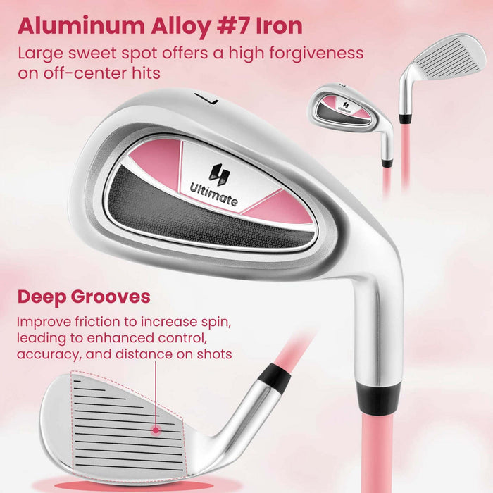 Ultimate Junior Golf Club Set For Children Includes 165cc #3 Fairway Wood & #7 Iron Pink
