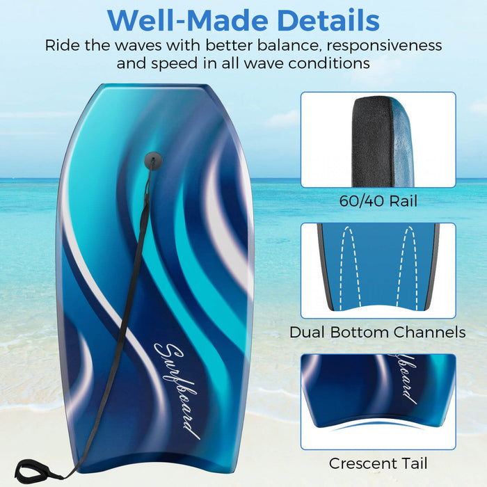 Costway 37" Lightweight Body Board With Eps Core Xpe Deck Hdpe Bottom Crescent Tail Blue