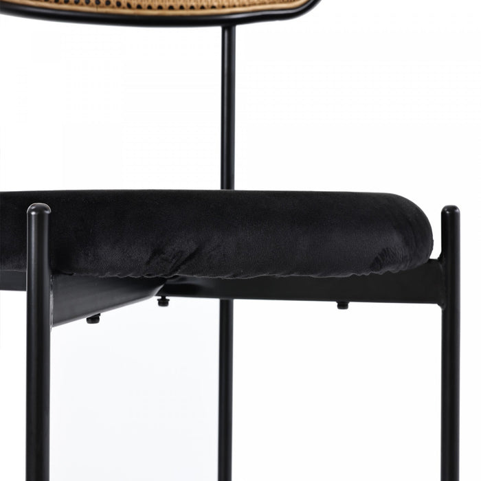 Mason Rattan Dining Chairs with Metal Legs and Velvet Cushion Set of 4,Black  