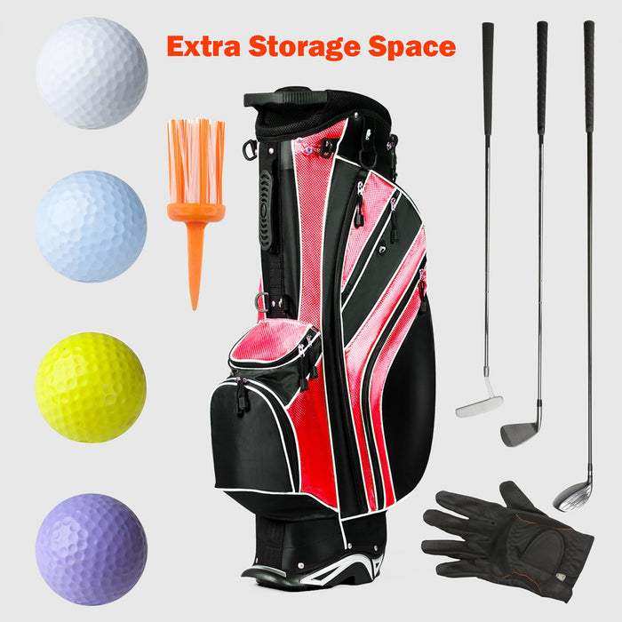 Costway Golf Stand Cart Bag Club W/6 Way Divider Carry Organizer Pockets Storage Red