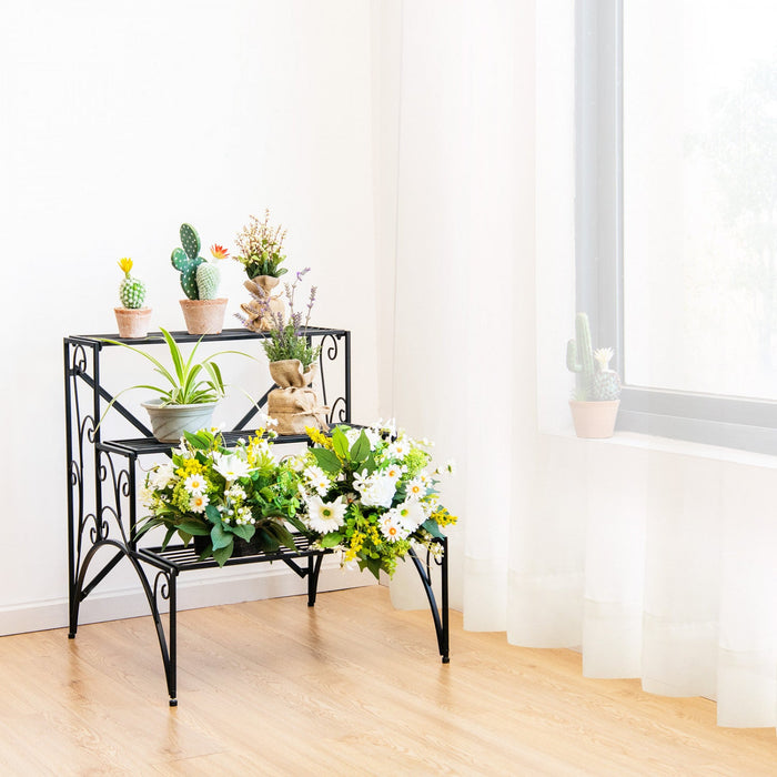 Costway 3 Tier Stair Style Metal Plant Stand Garden Shelf Flower Pot Display Rack