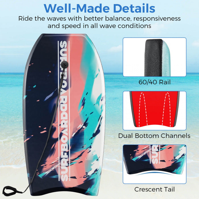 Costway 41" Lightweight Body Board With Eps Core Xpe Deck Hdpe Bottom Crescent Tail Multi-color