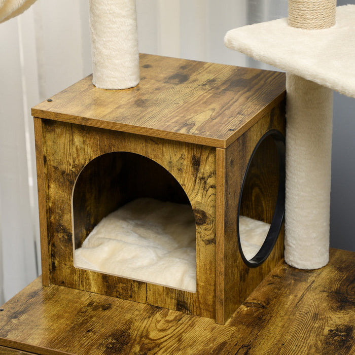 Pawhut Litter Box Enclosure With Cat Tree Tower, Hidden Cat Washroom Furniture With Condo, Scratchin