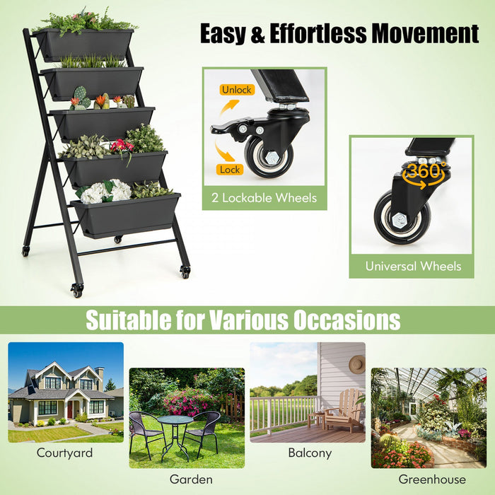 Costway 5-tier Vertical Raised Garden Bed Elevated Planter With Wheels & Container Boxes