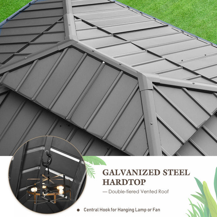 Costway 12ft X 10ft Hardtop Gazebo 2-tier Outdoor Galvanized Steel Canopy Brown