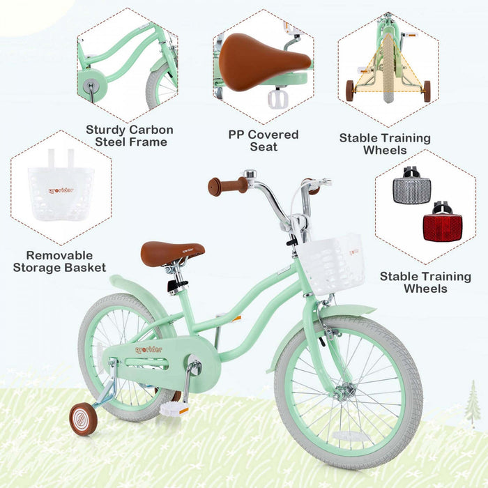 Costway 18" Kids Bike Toddler Bicycle With Training Wheel Kickstand For 4-8 Years Green