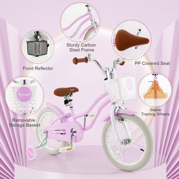 Costway 16" Kids Bike Toddler Adjustable Bicycle With Training Wheel For 4-7 Years Old Girl