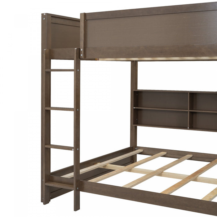 Aaron Wood Bunk Bed With Storage Cabinets And Usb Ports, Queen Size - Antique Wood 