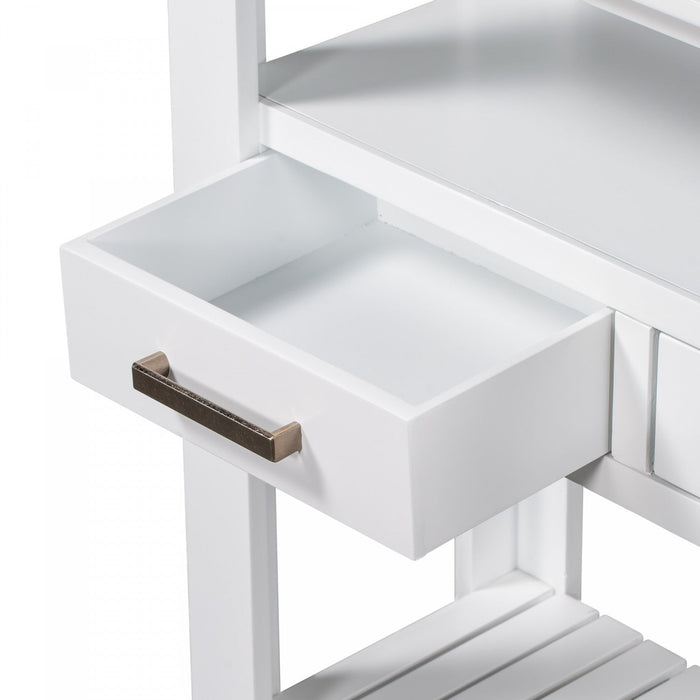Ava 62.2'' Large Entryway Table with Drawers and Open Shelves,White Sofa Table  