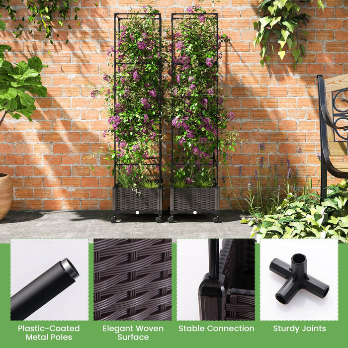 Costway 2 Pcs 67" Planter Raised Garden Bed With Planter Box &trellis Adjustable Height