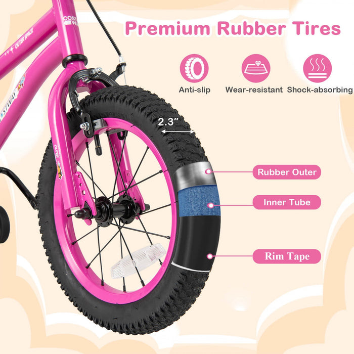 Costway 14-inch Kid's Bike For 3-5 Years Old With Adjustable Saddle & Anti-slip Handlebar Pink