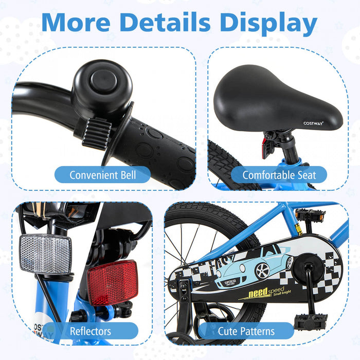 Costway 16" Kids Training Bike With Removable Training Wheels Pneumatic Tires Navy