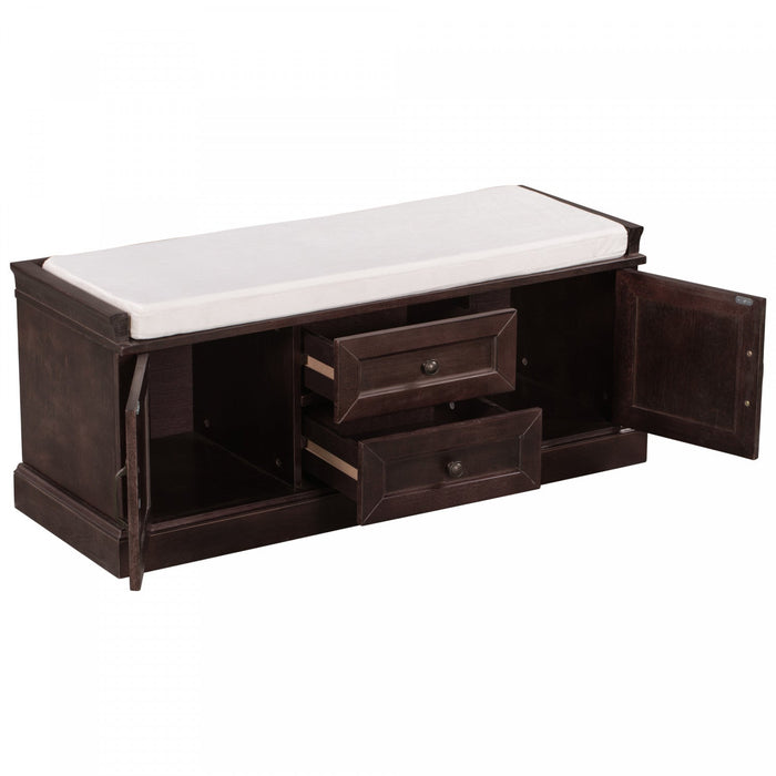 Boyce Solid Wood Storage Bench With 4-door Shoe Cabinet With Cushion -Espresso 