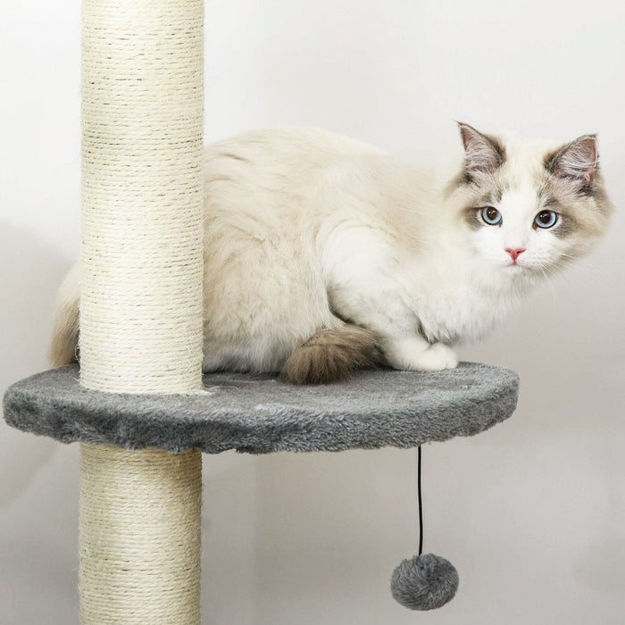 Pawhut 4-tier Floor To Ceiling Cat Tree, Tall Cat Tower With Scratching Post, Plush Padding, Toy Bal