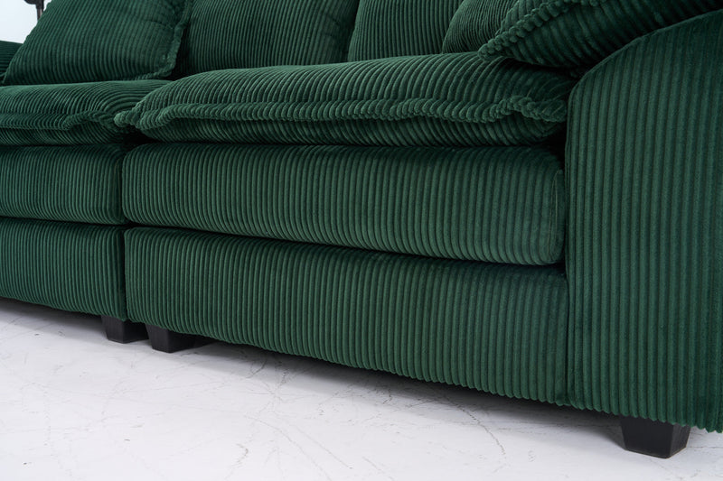 Liam 84.6\" Comfortable Cloud Modular Sofa with Corduroy Upholstered,Green  