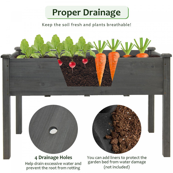 Costway Wooden Raised Vegetable Garden Bed Elevated Grow Vegetable Planter Grey