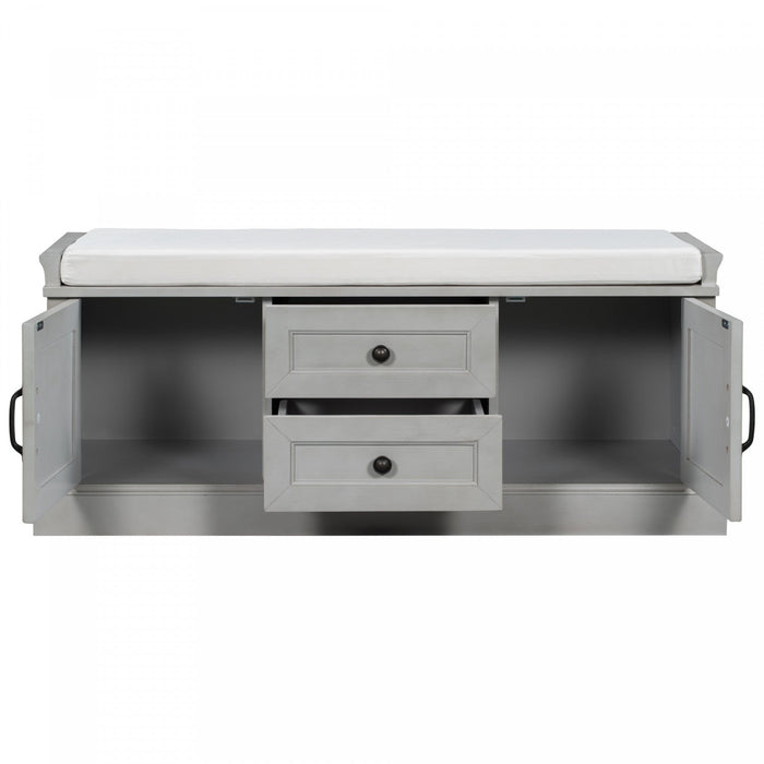 Boyce Solid Wood Storage Bench With 4-door Shoe Cabinet With Cushion -Grey 