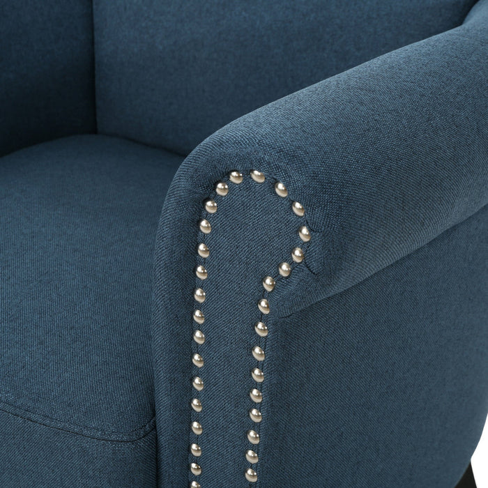 Mason Fabric Chair With Wood Legs And Nailhead Trim - Navy Blue 