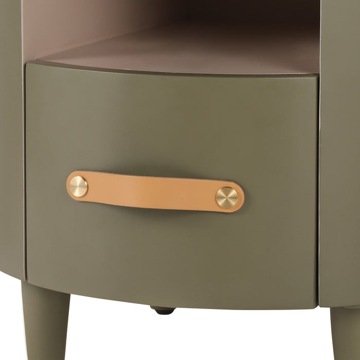 Olivia Modern Curved Design Round Nightstand with Storage Drawer,Green  