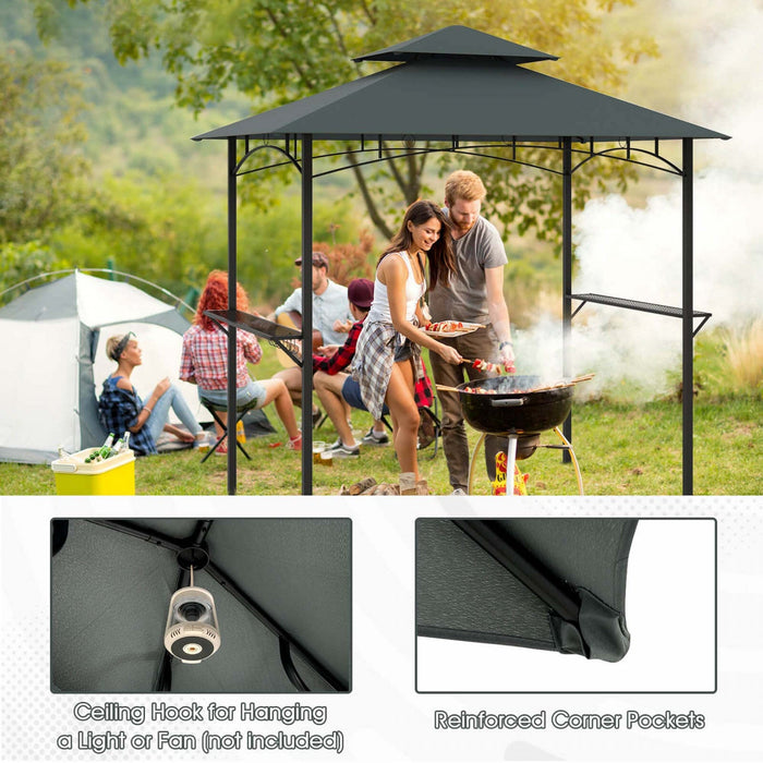 Costway 8' X 5' Grill Gazebo With 2 Shelves 7 Hooks Metal Frame Soft Top Gray