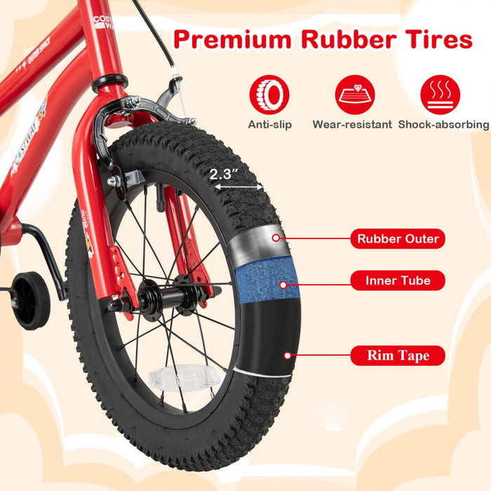 Costway 14-inch Kid's Bike For 3-5 Years Old With Adjustable Saddle & Anti-slip Handlebar Red