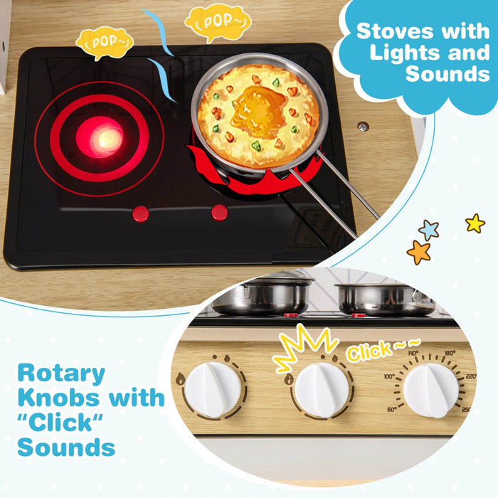 Costway Kids Kitchen Playset With Lights Sounds Microwave Stoves Oven Cooking Accessories