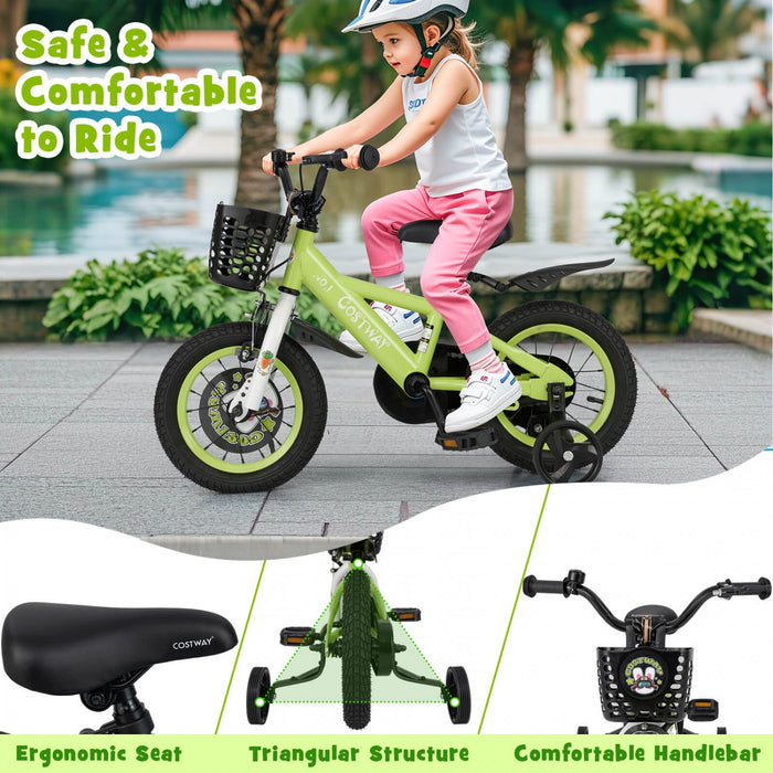 Costway 12" Kid's Bike For 3-4 With Height-adjustable Handlebar & Saddle Handbrake Green