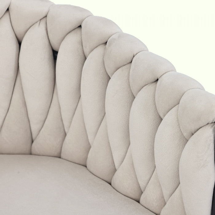 Amelia Velvet Swivel Dining Chairs with Tufted Upholstered and Metal Legs Set of 6, Beige  