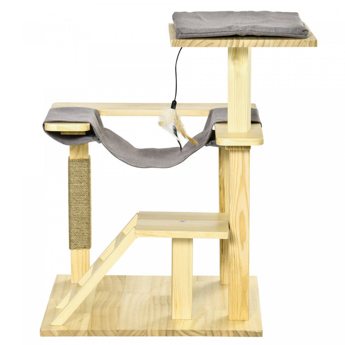 Pawhut 25.5\" Cat Tree Kitty Tower Activity Center Pinewood Cat Climbing Toy Indoor Outdoor Pet Furni